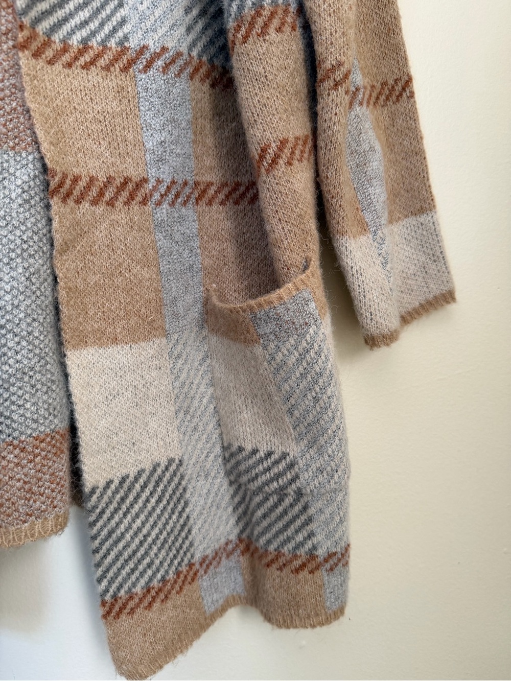 Joseph A Hooded Plaid Open-Front Cardigan Coatigan Grey Beige 1X - Picture 6 of 14